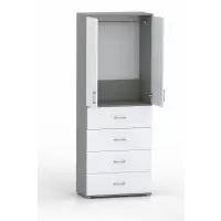 Szafa na ubrania z drążkiem Pola 215 - 4 szuflady 60 / 70 / 80 cm szara z białymi frontami